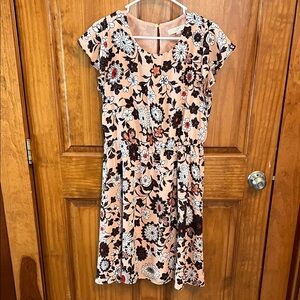 LOFT Pink and Black Floral Dress